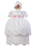 Rain Kids Baby Girls White Puff Sleeve Bonnet 3 Pc Baptism Gown Set 6-12M - SophiasStyle.com